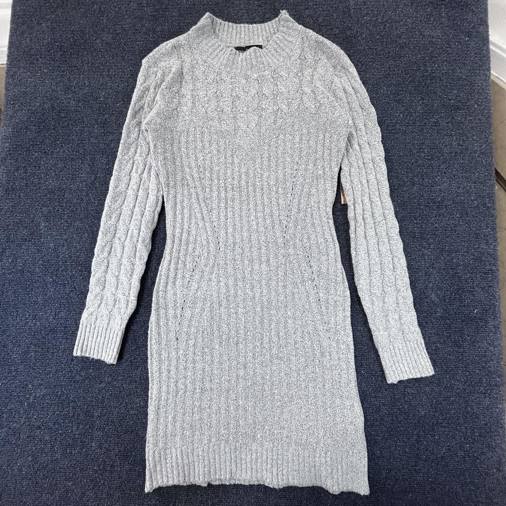 Almost Famous Sweater Dress Womens Large Light Grey Heather Cable Knit Pullover